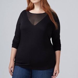 Lane Bryant Plus Size Black Mesh V-Neck Long Sleeve Top Size 18-20